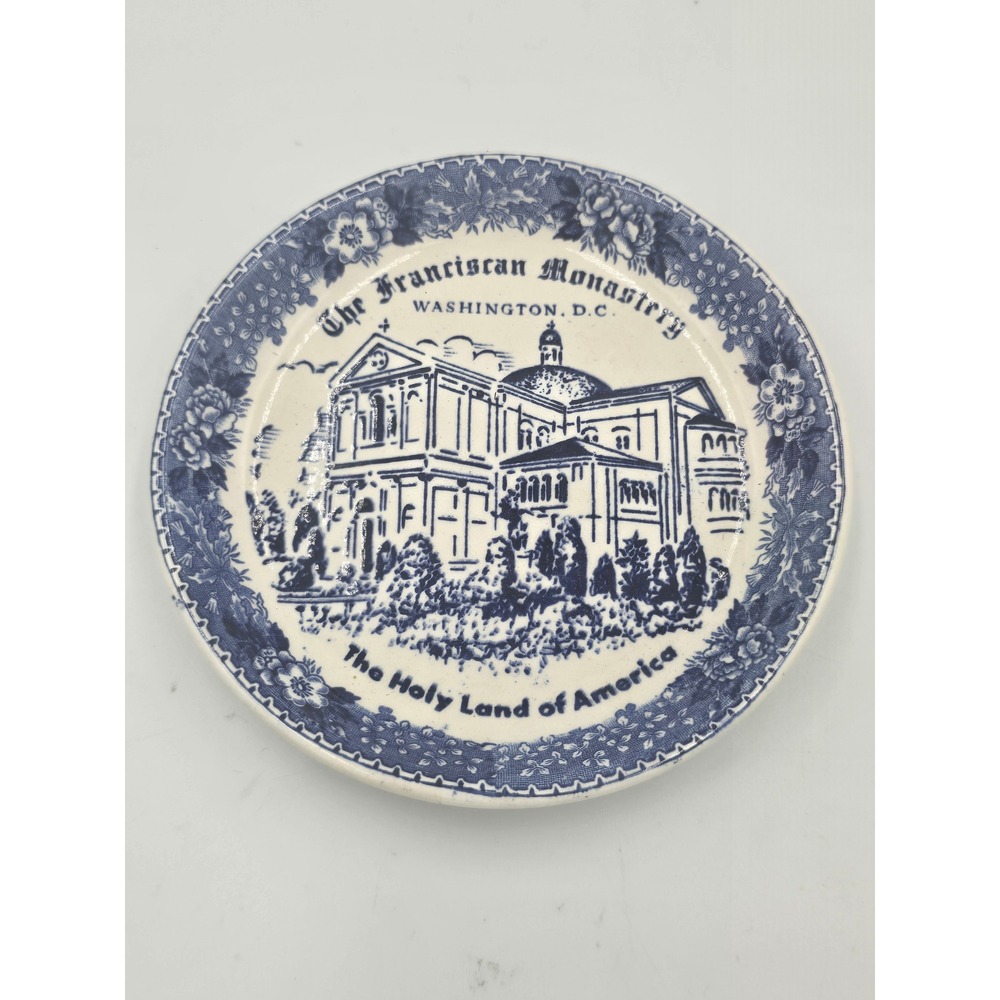 Adams Souvenir Plate Franciscan Monastery DC Blue White EX Staffordshire Ware
